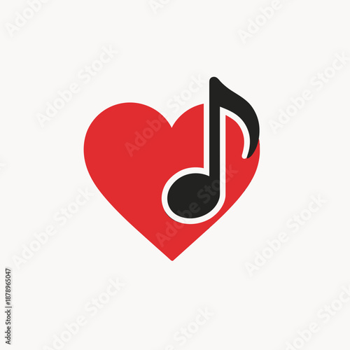 Heart symbol with a musical note, colorful design, copy space