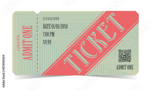 Universal ticket for various events, exhibitions, concerts, sports competitions, shows, movies and much more. Retro design.