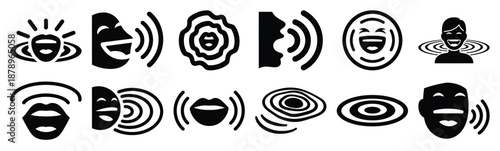 Set of laugh ripple silhouette art. Funny large pack of vector silhouette design and isolated on white background