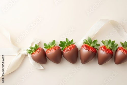 Wallpaper Mural Row of chocolate covered strawberries are arranged on a white background. Valentine's day. Torontodigital.ca