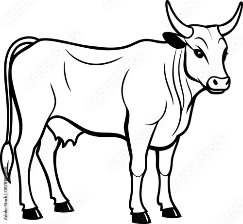 Create a realistic image of a fully grown Red Brahman bull standing sideways. The bull should have a muscular build, a distinct hump over the shoulders, large hanging ears, loose skin, and a sleek red