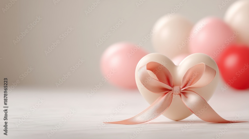 custom made wallpaper toronto digitalHeart with a pink ribbon is sitting on a white background. Valentine's day.