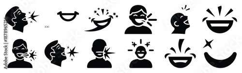 Set of laugh spark silhouette art. Funny large pack of vector silhouette design and isolated on white background