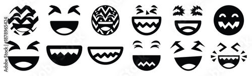 Set of laugh zigzag face silhouette art. Funny large pack of vector silhouette design and isolated on white background