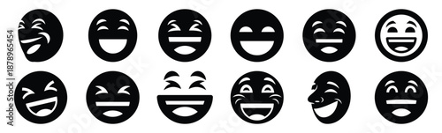 Set of laughing face silhouette art. Funny large pack of vector silhouette design and isolated on white background