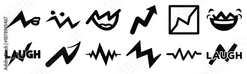 Set of laugh zigzag silhouette art. Funny large pack of vector silhouette design and isolated on white background