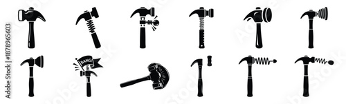 Set of prank hammer silhouette art. Funny large pack of vector silhouette design and isolated on white background