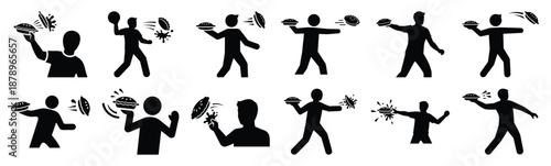 Set of prank pie throw silhouette art. Funny large pack of vector silhouette design and isolated on white background