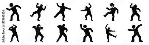 Set of silly dance pose silhouette art. Funny large pack of vector silhouette design and isolated on white background