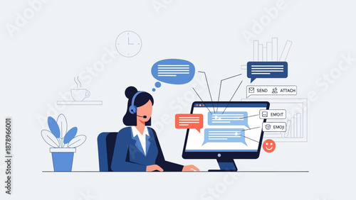 Woman Customer Service Representative Working Computer.