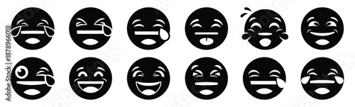 Set of silly emoji giggle silhouette art. Funny large pack of vector silhouette design and isolated on white background