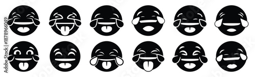 Set of silly emoji laugh pop silhouette art. Funny large pack of vector silhouette design and isolated on white background