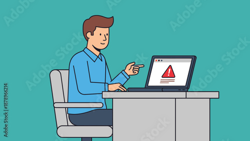 Wallpaper Mural Man Working on Laptop with Warning Sign. Torontodigital.ca