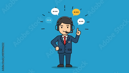 Wallpaper Mural Cartoon Businessman with Headset and Speech Bubbles. Torontodigital.ca