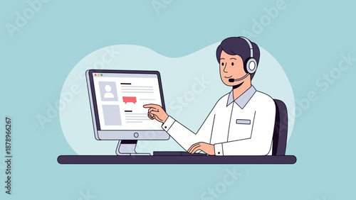 Wallpaper Mural Customer Service Representative Working on Computer. Torontodigital.ca