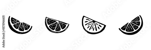 Lemon Slices In Hand Drawn Style Set. Citrus Fruit, Freshness, Vitamin C Doodle Sketch Collection. Healthy Eating And Beverage Garnish. Isolated Vector Illustration