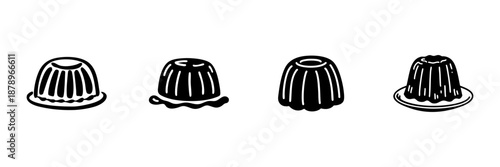 Jelly Dessert Icons In Hand Drawn Style Set. Sweet Treats, Gelatin, Pudding Doodle Sketch Collection. Culinary Art, Dessert Presentation. Isolated Vector Illustration