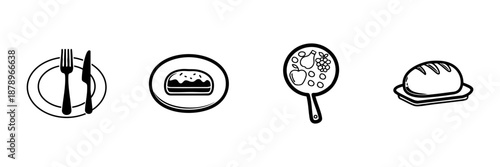 Dining And Food Elements In Hand Drawn Style Set. Culinary Tools, Bread, And Ingredients Doodle Sketch Collection. Kitchen Essentials Illustration. Isolated Vector Illustration