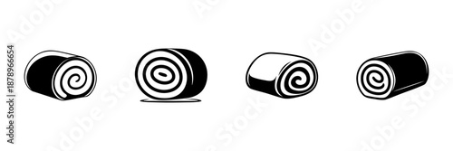 Swiss Roll Cake Icons In Hand Drawn Style Set. Dessert, Pastry, Sweet Treat Doodle Sketch Collection. Bakery And Confectionery Illustration. Isolated Vector Illustration