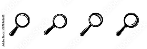 Magnifying Glass Icons In Hand Drawn Style Set. Search, Investigation, And Discovery Doodle Sketch Collection. Isolated Vector Illustration