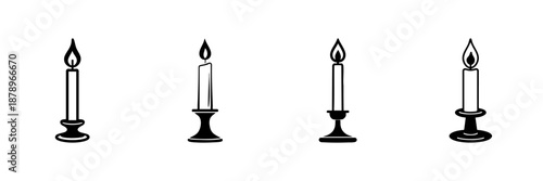 Candles In Holders In Hand Drawn Style Set. Warmth, Ambiance, And Relaxation Doodle Sketch Collection. Home Decor And Spiritual Symbolism. Isolated Vector Illustration
