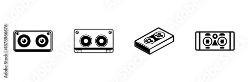 Cassette Tape Icons In Hand Drawn Style Set. Retro Music, Vintage Audio, Analog Sound Doodle Sketch Collection. Nostalgic Media Representation. Isolated Vector Illustration