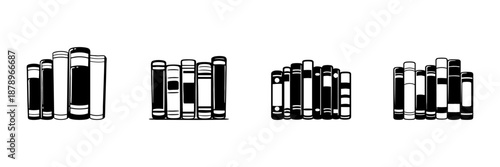Bookshelf Collection In Hand Drawn Style Set. Literature, Knowledge, Education, And Reading Doodle Sketch Collection. Library And Study Concept. Isolated Vector Illustration