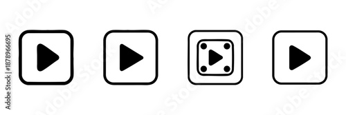 Play Button Icons In Hand Drawn Style Set. Multimedia Control, Video Playback, Audio Streaming Doodle Sketch Collection. User Interface Elements. Isolated Vector Illustration