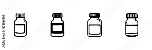 Medicine Bottles In Hand Drawn Style Set. Pharmaceutical Packaging, Health Supplement, Vitamin Container Doodle Sketch Collection. Medical Supply Illustration. Isolated Vector Illustration