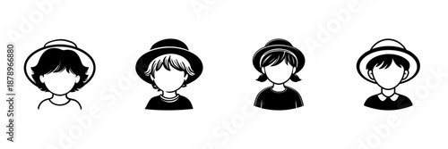 Faceless Characters With Hats In Hand Drawn Style Set. Minimalist Fashion, Identity, Diversity Doodle Sketch Collection. Casual Style Representation. Isolated Vector Illustration