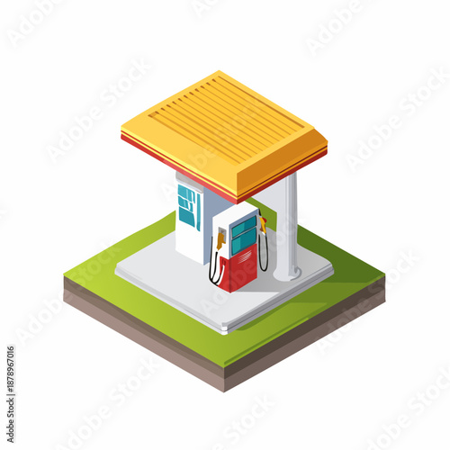 Gasoline filling station, column isometric flat icon. 3d vector colorful illustration. Pictogram isolated on white background