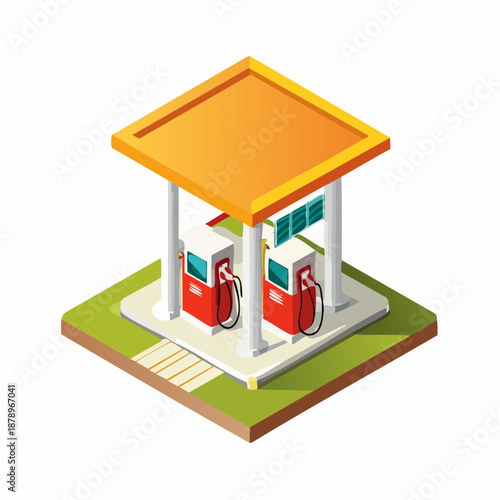 Gasoline filling station, column isometric flat icon. 3d vector colorful illustration. Pictogram isolated on white background