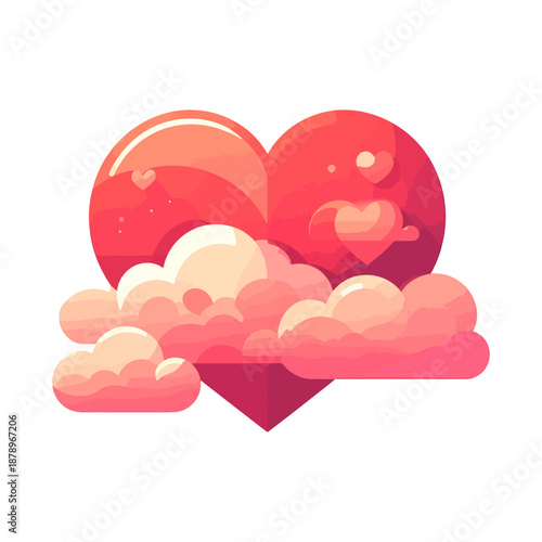 Dreamy Pink Heart with Floating Clouds and Subtle Hearts Illustration
