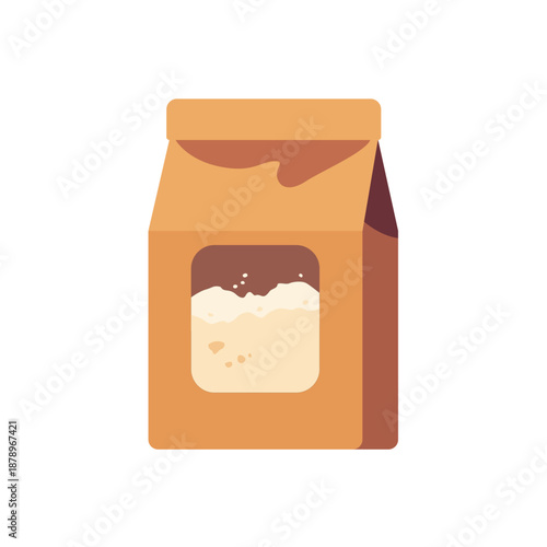 Paper flour bag baking ingredient package, colorful vector flat style illustration
