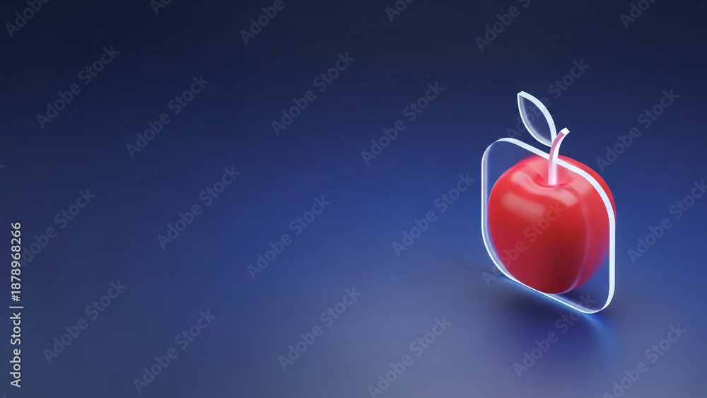 Obraz premium Glossy red apple with white outline on a gradient blue background