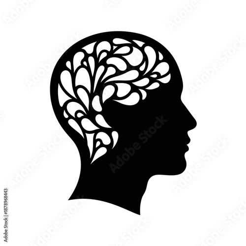 Human Head Silhouette with Abstract Brain Pattern  Mental Health Concept