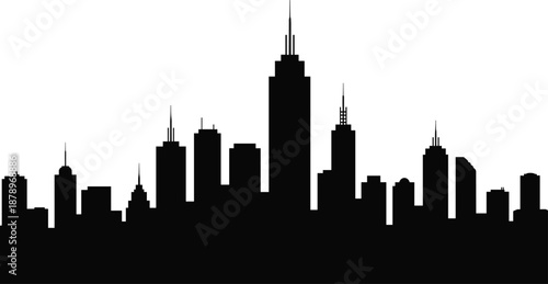 City skyline silhouette illustration modern urban downtown skyscrapers panoramic horizon 