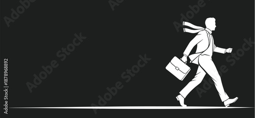 Businessman walking forward silhouette briefcase confidence career progress success motion concept isolated on dark background minimal illustration