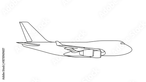 Simple line drawing of a commercial airplane in profile view.