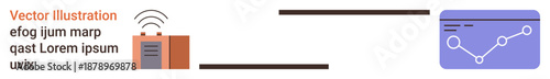 Data exchange, technology, communication, business analytics, wireless networking, digital trends. Wireless device transmitting data to a screen with a graph display. Data exchange and technology