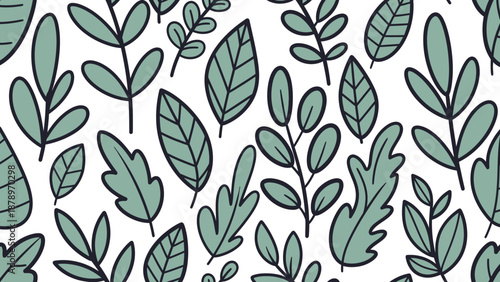 Pattern Vector Floral Leaf Design in Modern Organic Style with Green and Blue Tones
