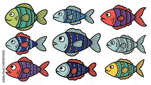 Vector Illustration of Colorful Fish Pattern in Modern Artistic Style for Marine Themed Designs