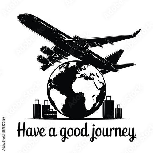 Airplane flying around the world with luggage travel concept