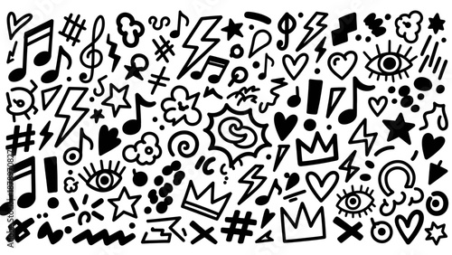 Vector Pattern of Diverse Abstract Symbols and Shapes in Modern Black Style