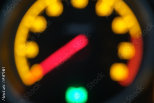 Abstract motion blur highlighting rapid vehicle speed indicator, Nighttime driving scene emphasizing urgency and anticipation through blurred dashboard elements