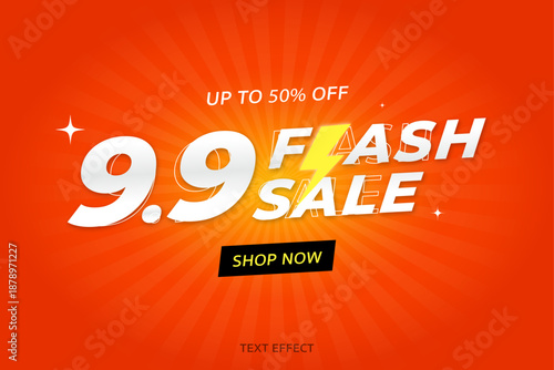 Sale 9.9 flash sale shopping day orange background vector.