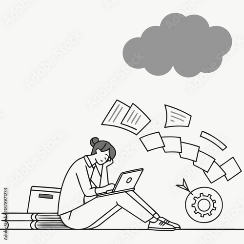 Workload Stress Illustration Showing Overwhelmed Office Worker