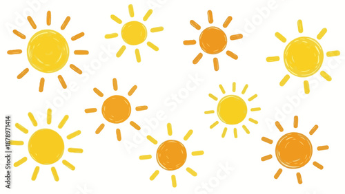 Vector Pattern of Sun Icons in Modern Bright Yellow and Orange Colors