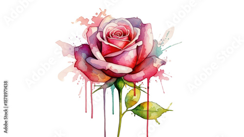 Watercolor rose flower abstract art on light orange background