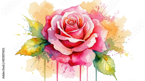 Watercolor rose flower abstract art on light orange background